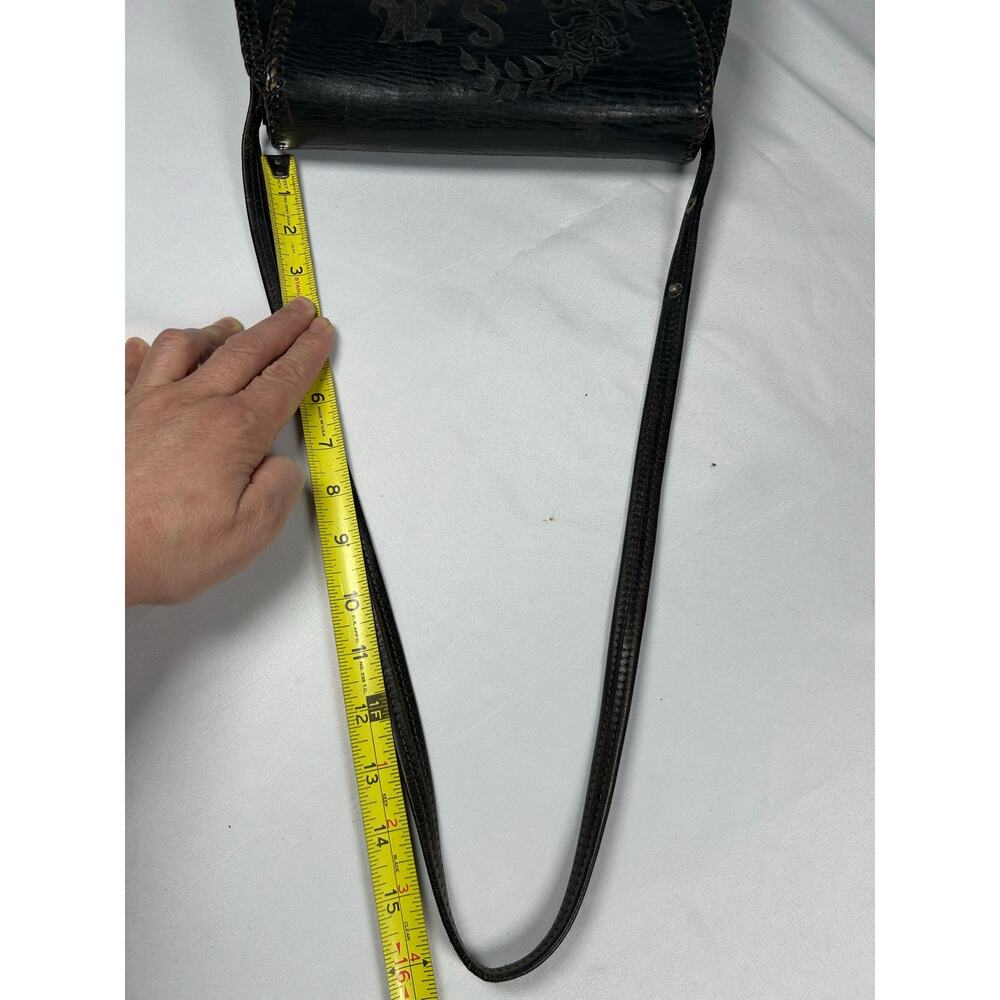 Vintage1940 custom-made curved leather, shoulder bag, black crossbody adjustable - Picture 13 of 13